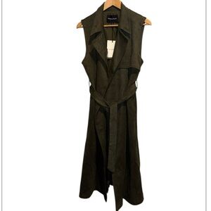 Who What Wear Longline Green faux leather Suede Vest large trench style NEW